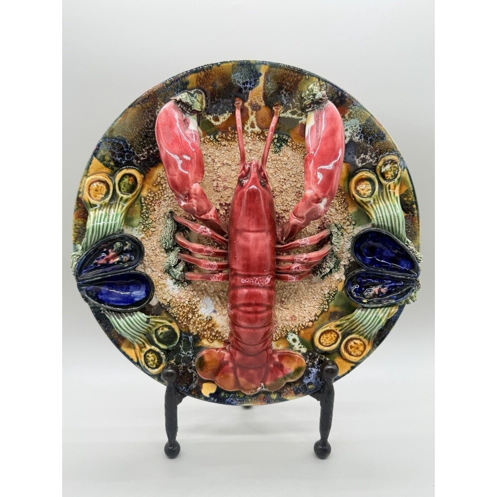 VTG XL 13" Jay Willfred Lobster Plate | Portuguese Majolica Palissy Ware | Sadek